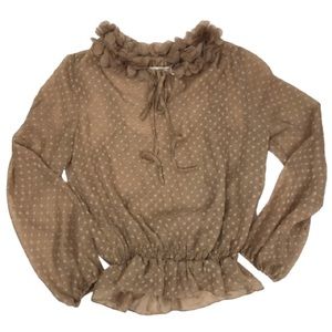 Chelsea & Violet Long Sleeve Sheer Peplum Top Med